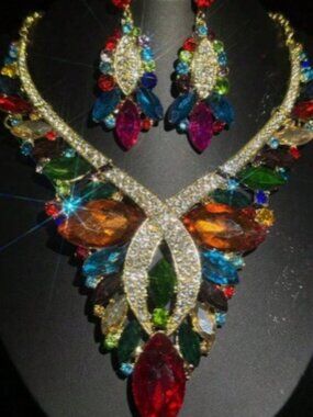 rhinestone necklace multicolor